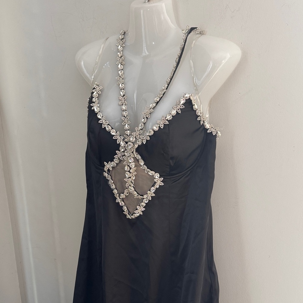 Fashion Nova Elegant Black Maxi Dress with Silver Embellishments